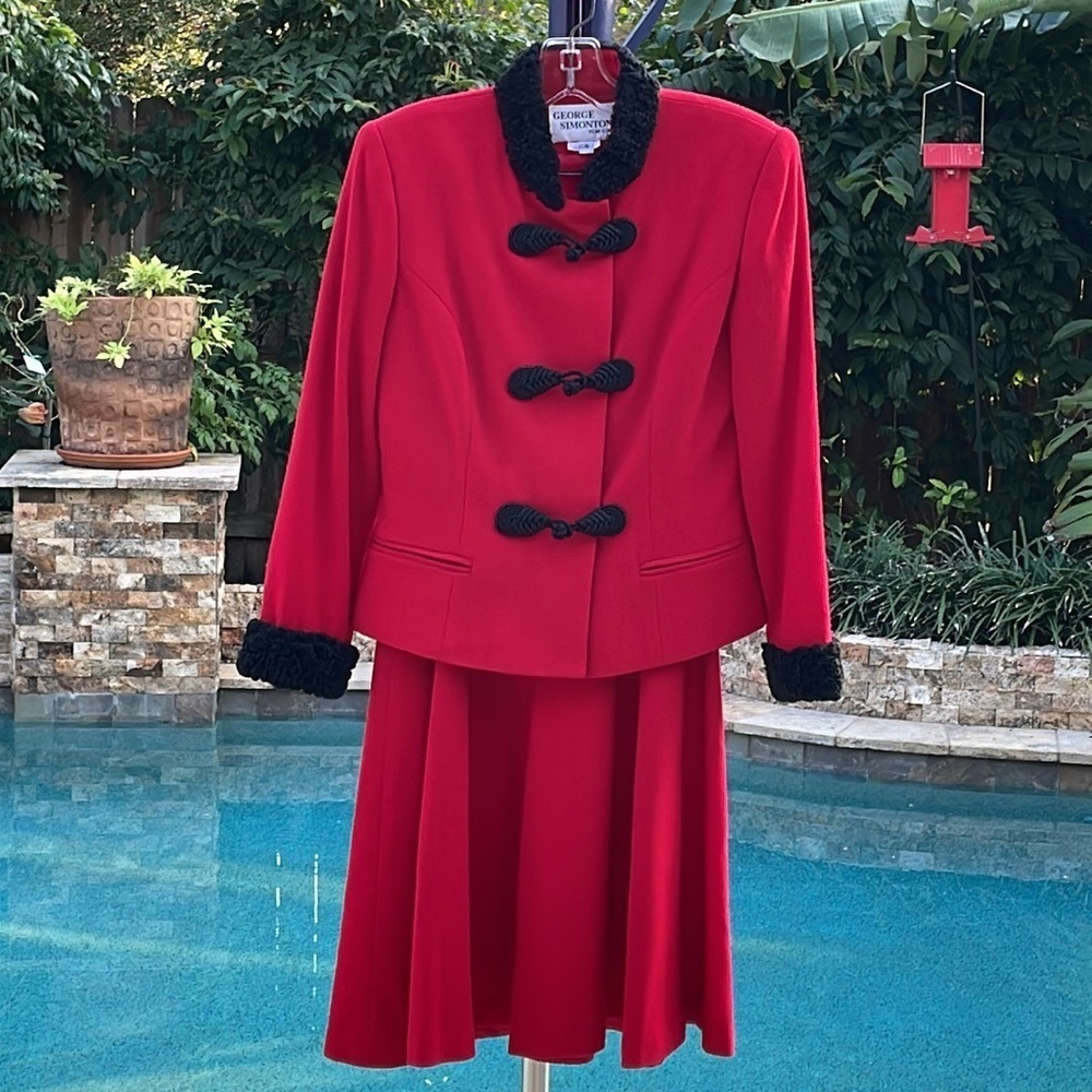 George Simonton for GJG Red & Black Suit with Long Skirt